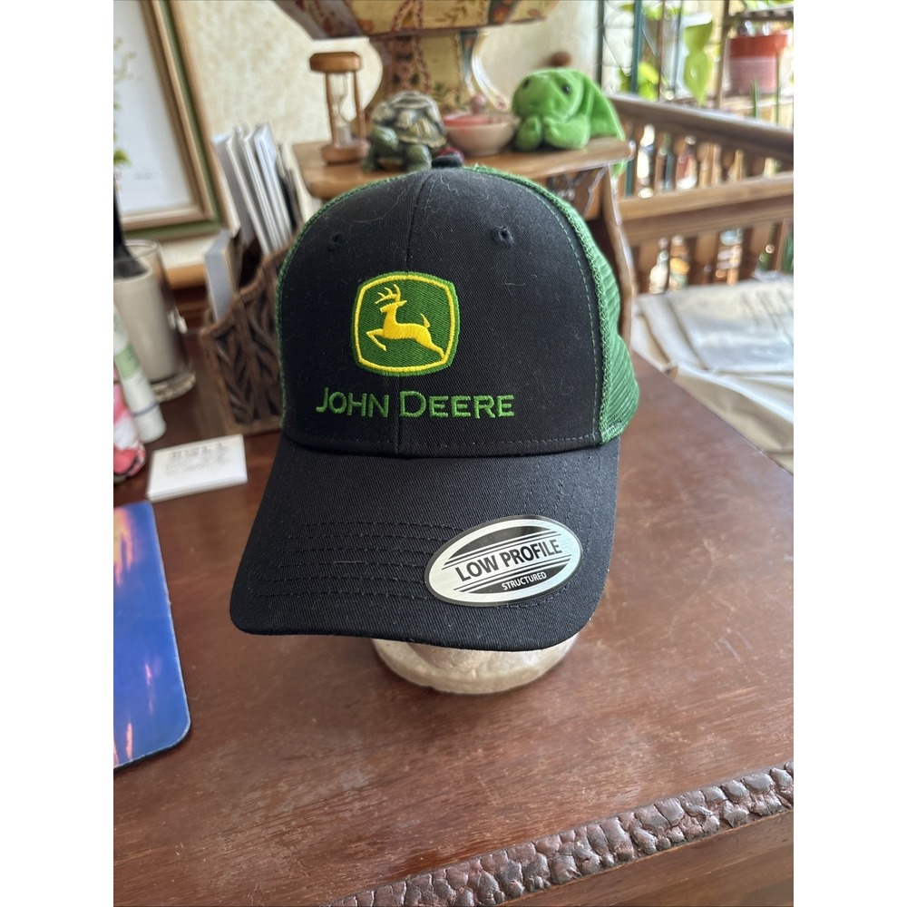 John Deere Licensed Black and Green Soft Mesh Hat Cap Low Profile